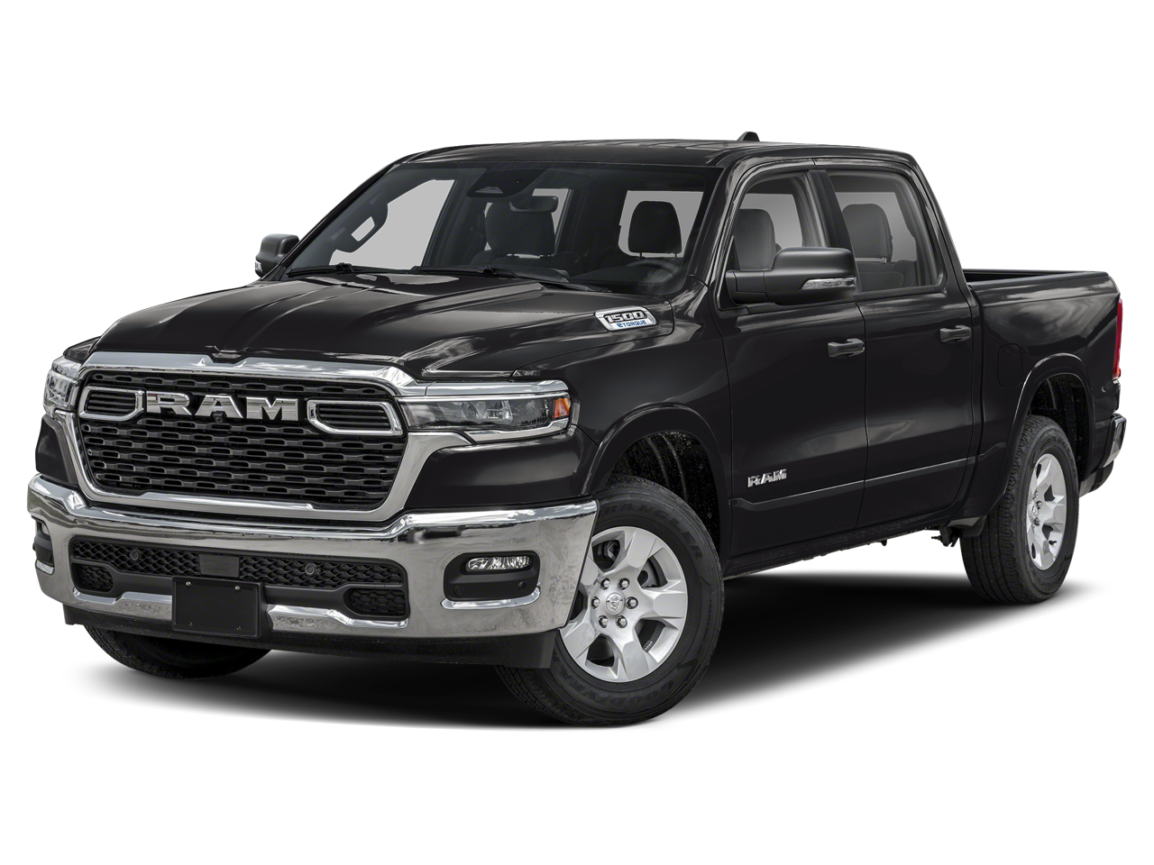 2026 RAM Ram 1500 RAM 1500 BIG HORN CREW CAB 4X4 5'7' BOX in Diamond Black Crystal Pearl-Coat Exterior Paint — front three-quarter view