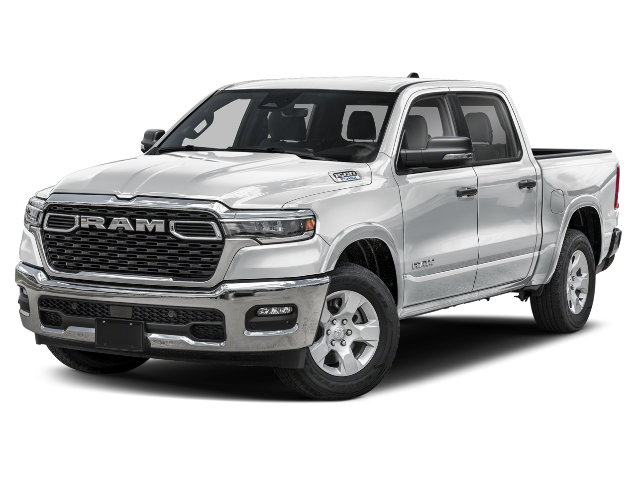 2026 RAM Ram 1500 RAM 1500 BIG HORN CREW CAB 4X4 5'7' BOX in Bright White Clear-Coat Exterior Paint — front three-quarter view