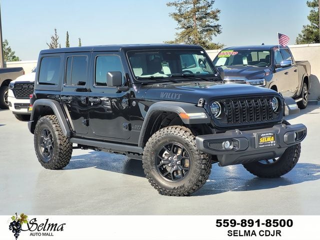 2026 Jeep Wrangler WRANGLER 4-DOOR WILLYS in Black Clear-Coat Exterior Paint — front three-quarter view