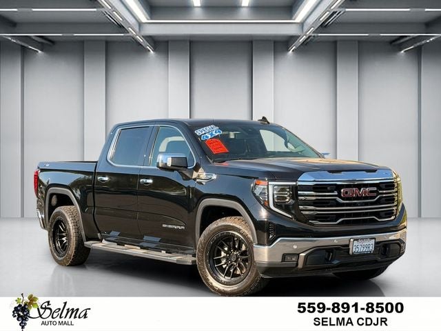 2022 GMC Sierra 1500 4WD Crew Cab Short Box SLT in Onyx Black — front three-quarter view
