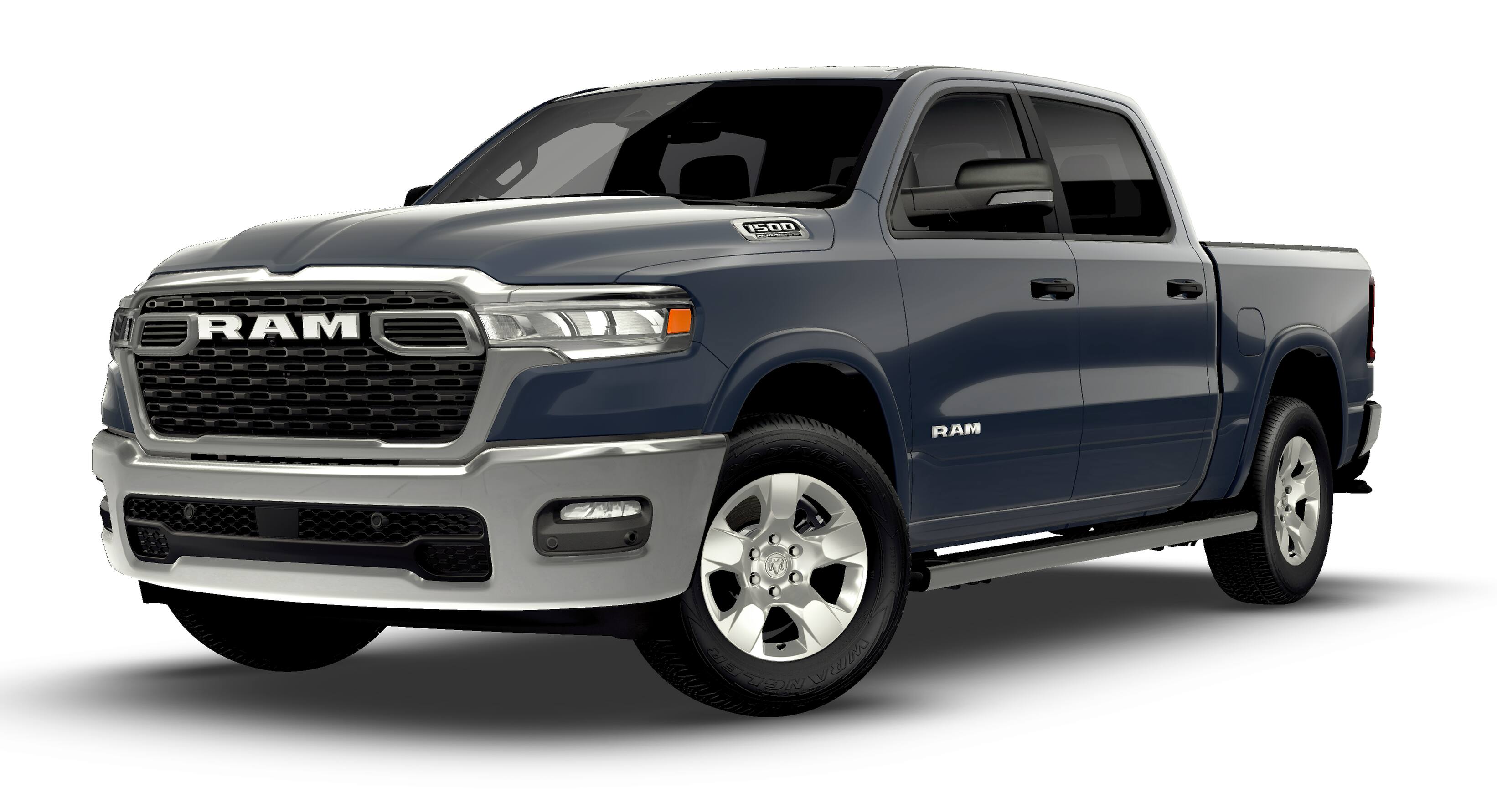 2026 RAM Ram 1500 RAM 1500 BIG HORN CREW CAB 4X4 5'7' BOX in Forged Blue Metallic Exterior Paint — front three-quarter view