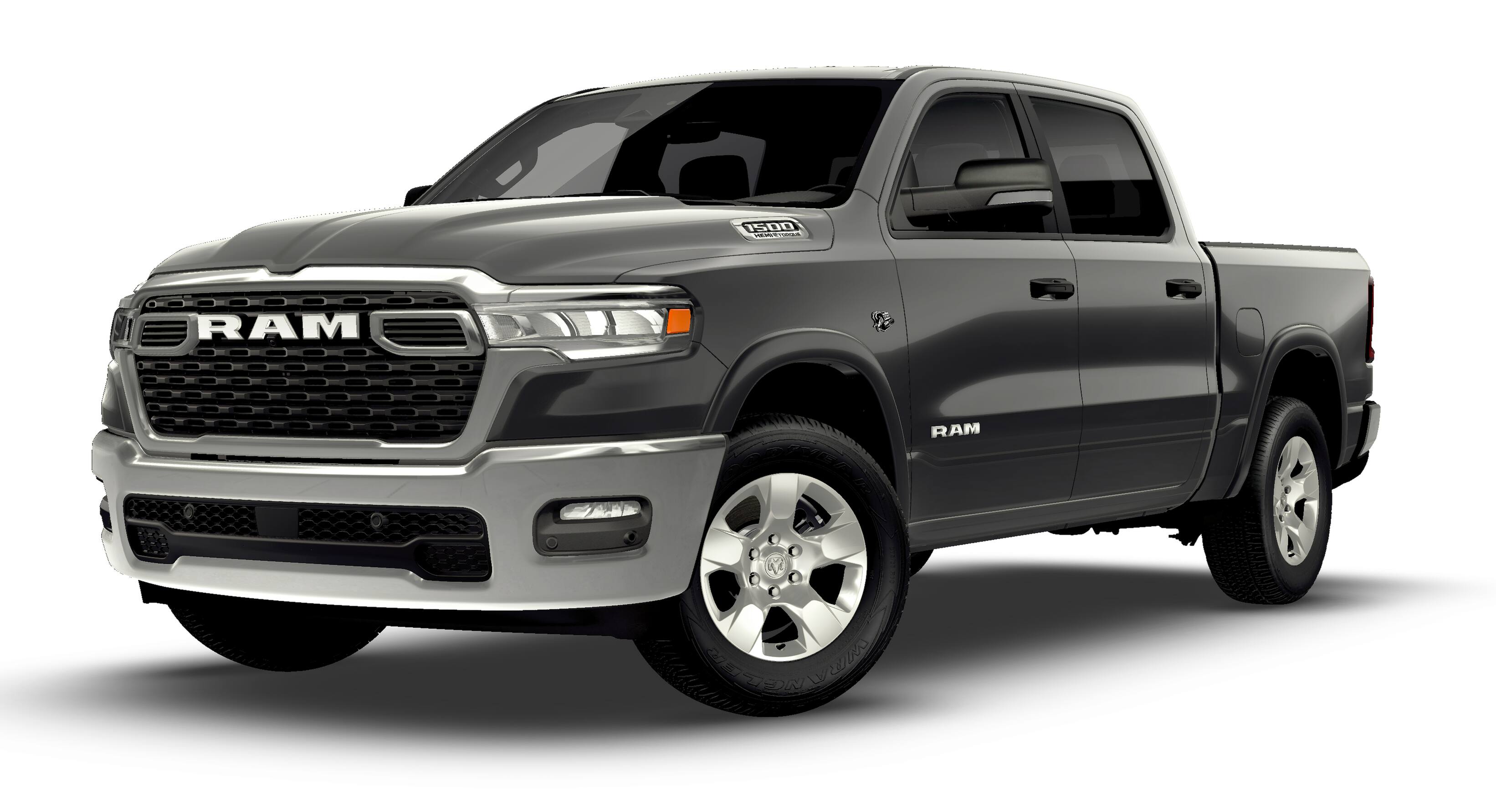 2026 RAM Ram 1500 RAM 1500 BIG HORN CREW CAB 4X4 5'7' BOX in Granite Crystal Metallic Clear-Coat Exterior Paint — front three-quarter view