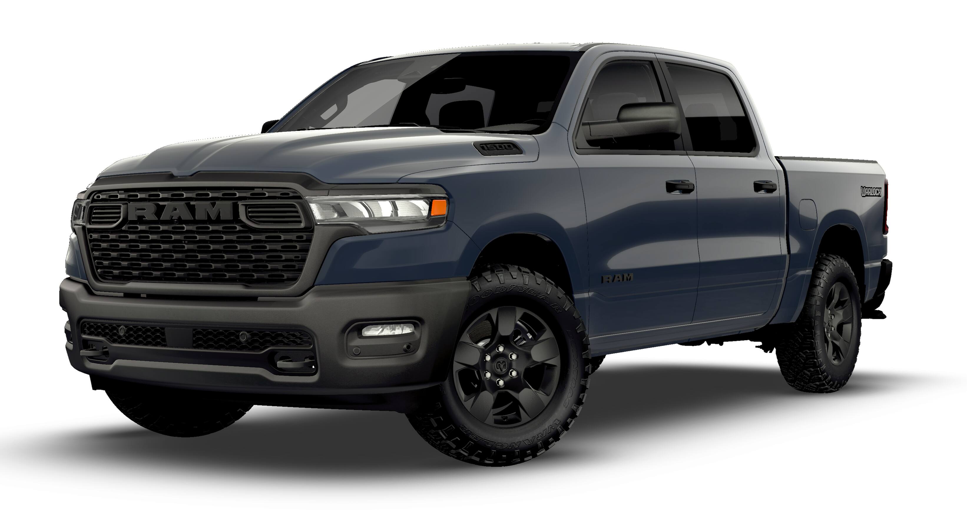 2026 RAM Ram 1500 RAM 1500 WARLOCK CREW CAB 4X4 5'7' BOX in Forged Blue Metallic Exterior Paint — front three-quarter view